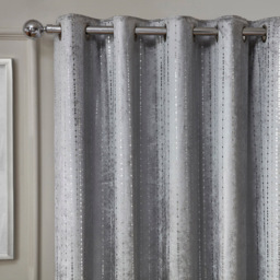 Divante Selina Dotty Stripe Silver Foil Eyelet Curtain 229 x 229cm - thumbnail 3