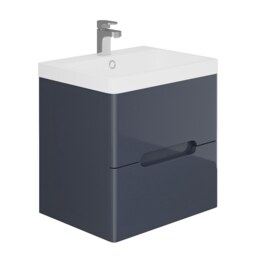 Bathstore Skye 600mm Wall Hung 2 Drawer Vanity Unit and Basin - Grey - thumbnail 1