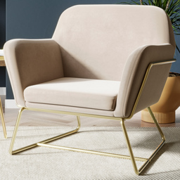 Charles Brushed Gold and Beige Velvet Armchair