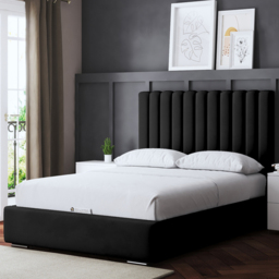 DS Living Evangeline Single Black Upholstered Ottoman Bed with Headboard