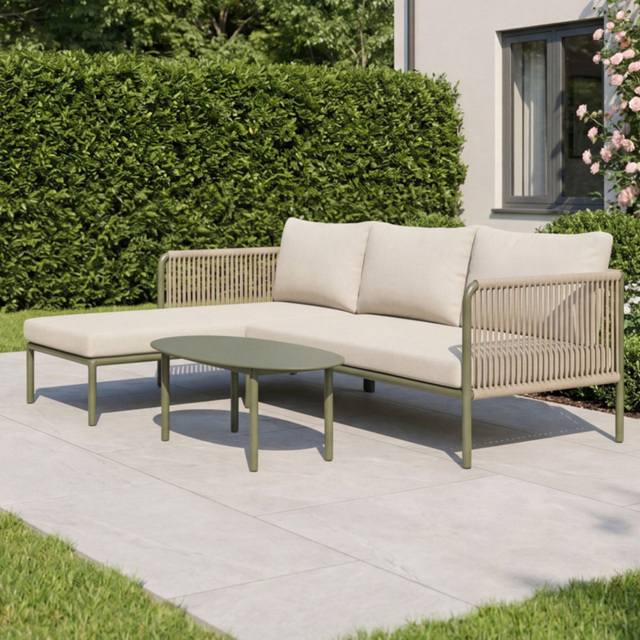 Artemis Home Virella Beige and Green 5 Seater Outdoor Corner Sofa Set with Table - image 1