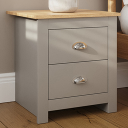 GFW Lancaster 2 Drawer Grey Bedside Table - thumbnail 1