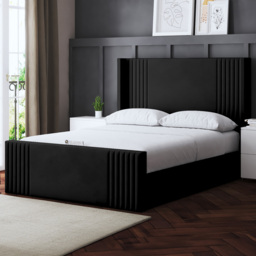 DS Living Elara Single Black Winged Panel Ottoman Bed with Headboard