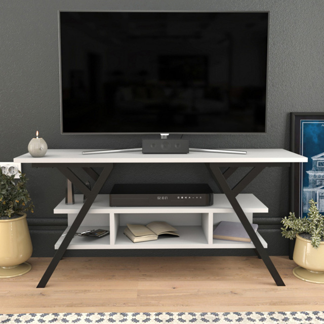 Decorotika Minerva 4 Shelf Black and White Decorative TV Unit - image 1