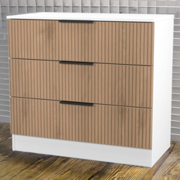 Crowndale Java Slatt Effect and White 3 Drawer Chest of Drawers