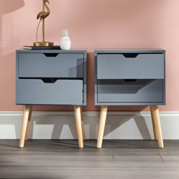 GFW Nyborg 2 Drawer Dark Grey Bedside Table Set of 2 - thumbnail 1
