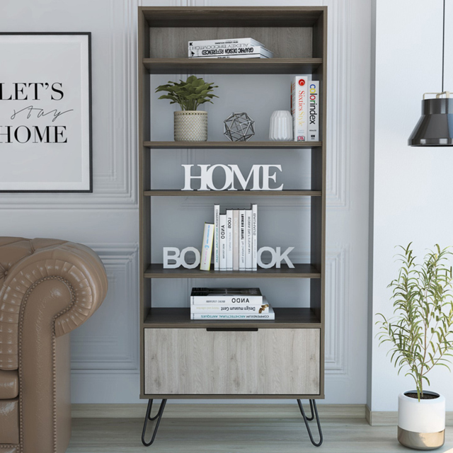 Core Products Nevada Single Door 5 Shelf Smoke Oak Effect Display Bookcase - image 1