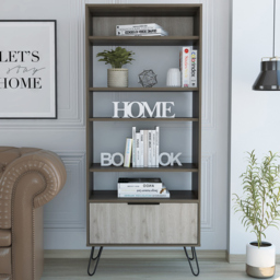 Core Products Nevada Single Door 5 Shelf Smoke Oak Effect Display Bookcase