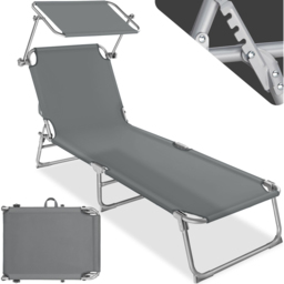 tectake Grey 4 Position Folding Sun Lounger with Sunshade - thumbnail 2