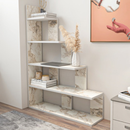 Decorotika Echo White Marble Effect 5 Tier Ladder Bookcase