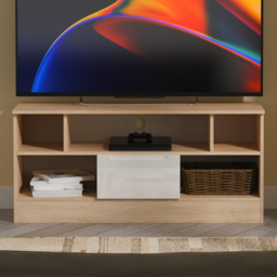 Crowndale Milan White Gloss and Bardolino Oak Single Drawer TV and Media Unit Ready Assembled