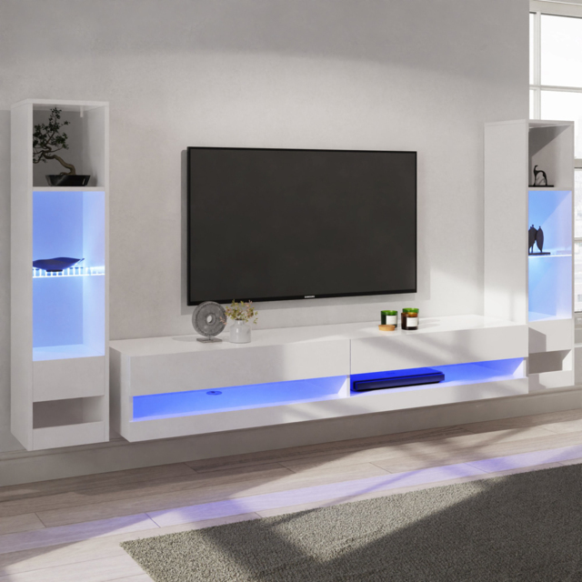 GFW Galicia 10 Shelf White Wall Mounted LED Full Media Set - image 1