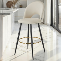 tectake Rachel Set of 6 Cream and Black Velvet Look Bar Stools