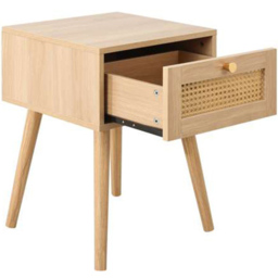 Croxley Single Drawer Oak Rattan Bedside Table - thumbnail 3
