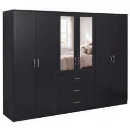 Vida Designs Riano Black 6 Door 3 Drawer Mirrored Wardrobe - thumbnail 2