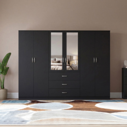 Vida Designs Riano Black 6 Door 3 Drawer Mirrored Wardrobe - thumbnail 3