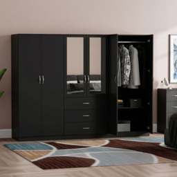 Vida Designs Riano Black 6 Door 3 Drawer Mirrored Wardrobe - thumbnail 4