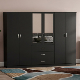 Vida Designs Riano Black 6 Door 3 Drawer Mirrored Wardrobe
