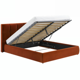 SOLACE+CO Mika Burnt Orange Double Velvet Ottoman Bed - thumbnail 3
