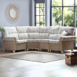 Desser Clifton 5 Seater Natural Rattan Check Fabric Corner Sofa Set