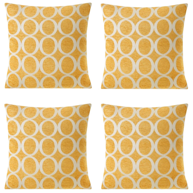 Alan Symonds Chenille Ochre Geometric O Cushion with Polyester Filled Pad 45 x 45cm 4 Pack