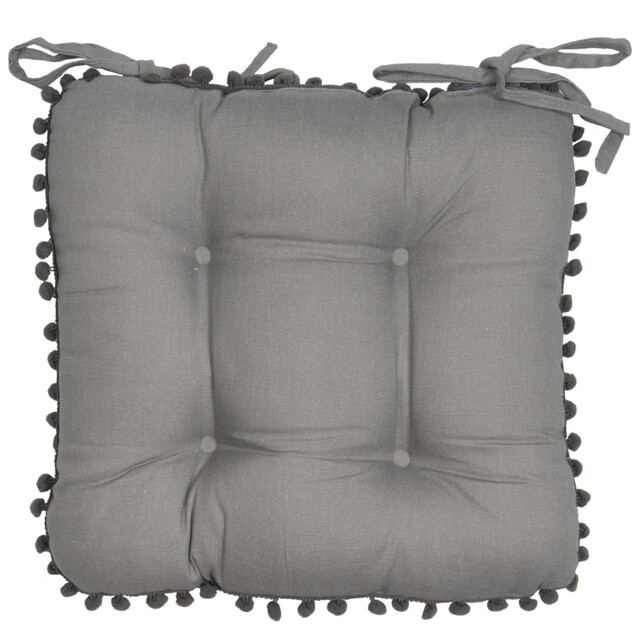 Grey Pom Pom Seat Pad 40 x 40cm 2 Pack