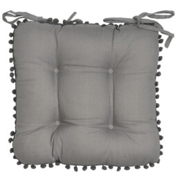 Grey Pom Pom Seat Pad 40 x 40cm 2 Pack
