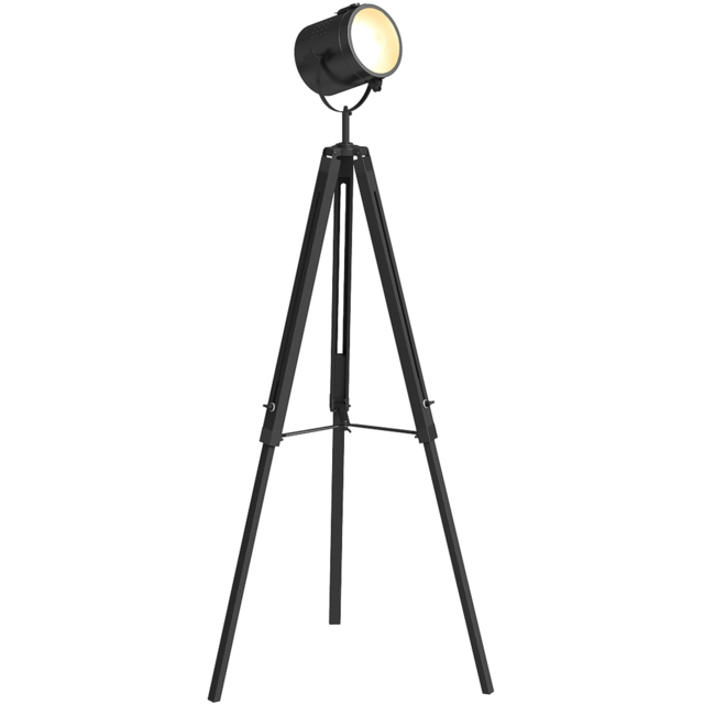 HOMCOM Black Height Adjustable Industrial Tripod Floor Spotlight - image 1