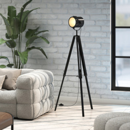 HOMCOM Black Height Adjustable Industrial Tripod Floor Spotlight - thumbnail 3