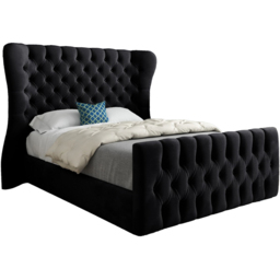 Parma Super King Size Black Soft Velvet Upholstered Bed Frame with Curved Winged Headboard - thumbnail 2