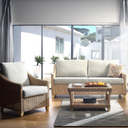 Desser Dijon 5 Seater Natural Rattan Cane Pebble Fabric Sofa Set