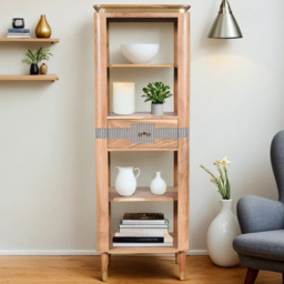 Brooklyn Wilton Single Drawer 4 Shelf Acacia Wood Slim Bookcase