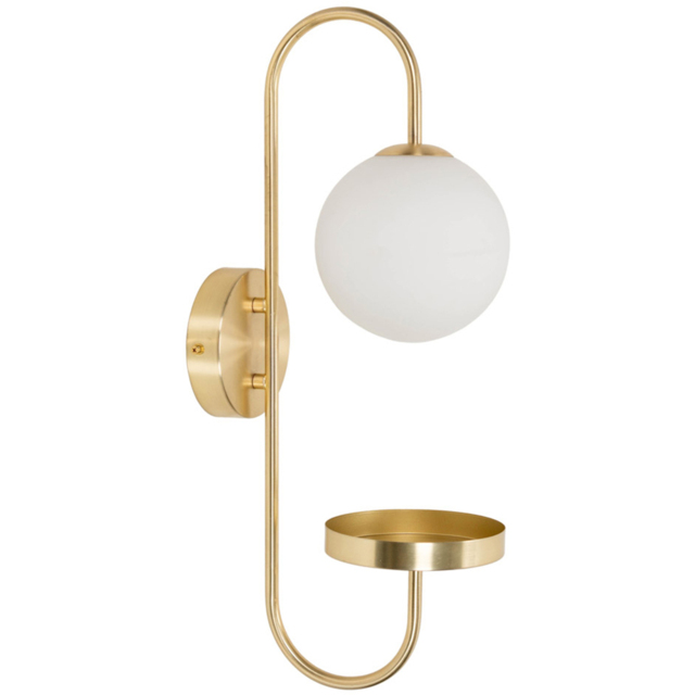 ValueLights Milo Brushed Gold and Frosted Glass Curved Wall Light with Shelf - image 1