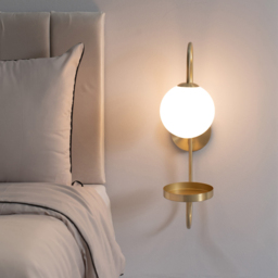ValueLights Milo Brushed Gold and Frosted Glass Curved Wall Light with Shelf - thumbnail 4