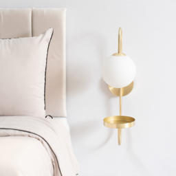ValueLights Milo Brushed Gold and Frosted Glass Curved Wall Light with Shelf - thumbnail 3