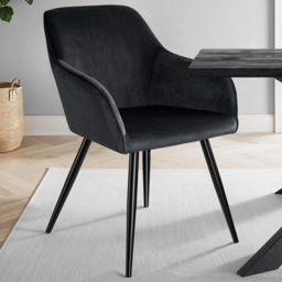 tectake Marilyn Black Velvet Look Padded Dining Chairs Set of 4