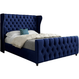 Donati Blue King Size Velvet Upholstered Bed Frame with Straight Curved Top Headboard - thumbnail 2