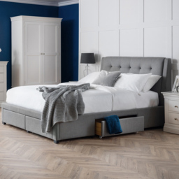 Julian Bowen Fullerton King Size Grey Linen Bed Frame with Underbed Drawers