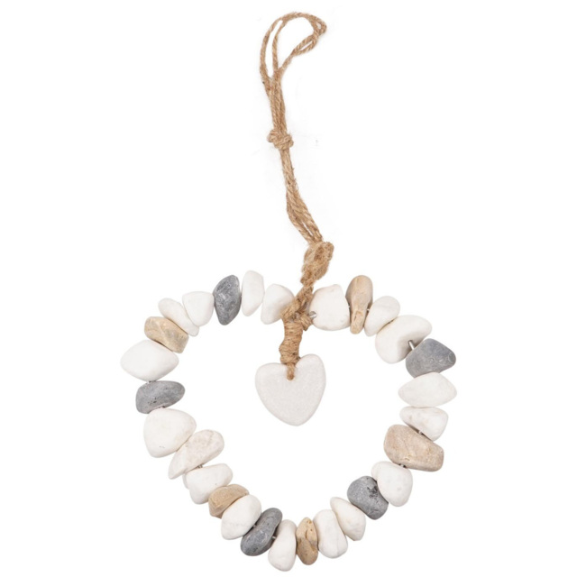 Pebble Stone Heart Hanging Decoration 16cm
