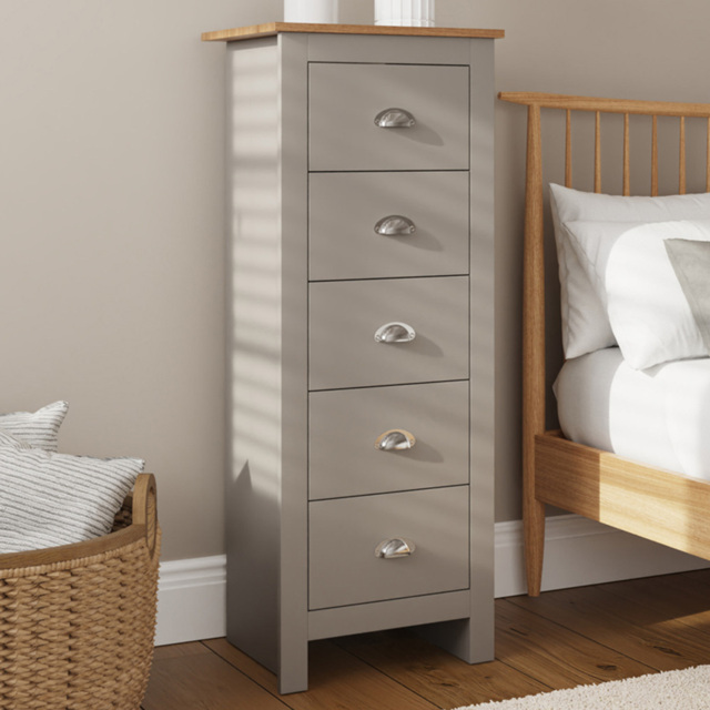 GFW Lancaster Grey 5 Drawer Tall Boy Chest of Drawers - image 1