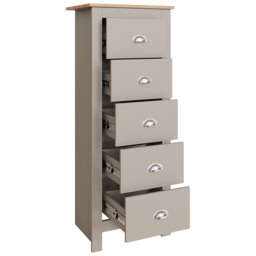 GFW Lancaster Grey 5 Drawer Tall Boy Chest of Drawers - thumbnail 4