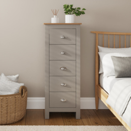 GFW Lancaster Grey 5 Drawer Tall Boy Chest of Drawers - thumbnail 3