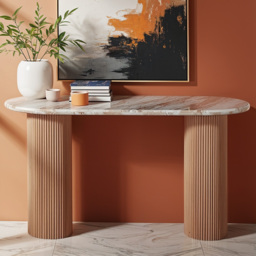IH Design Bundi Natural Marble and Wood Pedestal Console Table