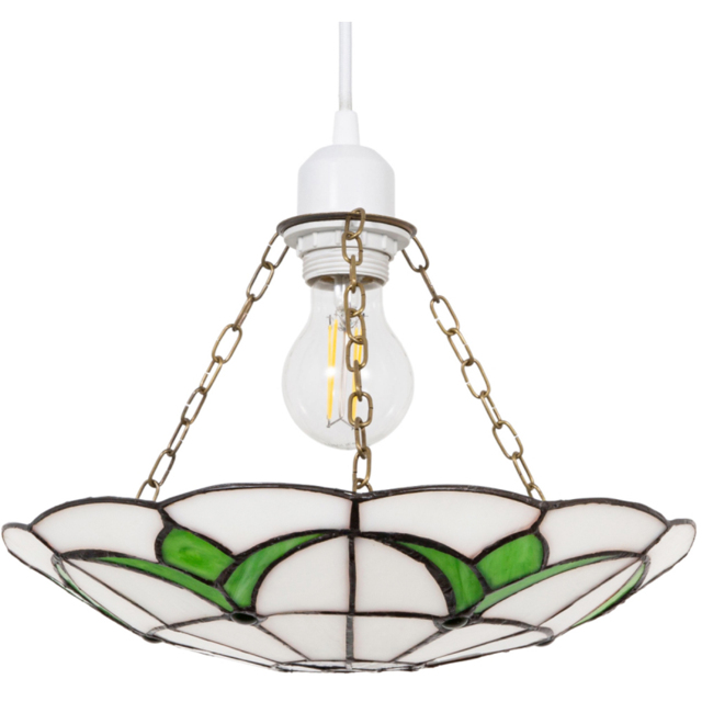 Happy Homewares Stained Glass Tiffany Ceiling Pendant Shade with Emerald Green Leaves - image 1