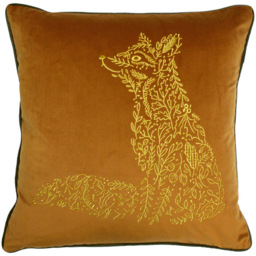 furn. Forest Fauna Rust and Gold Fox Velvet Piped Cushion