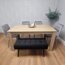 Portland Grey and Black Velvet 6 Seater Dining Set with Bench