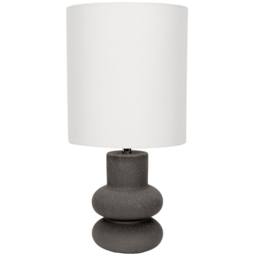 ValueLights Jude Linen Tall Drum Shade Black Abstract Ceramic Table Lamp