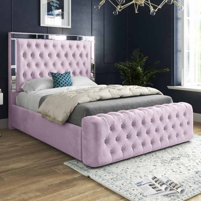 Marino Pink Single Velvet Upholstered Bed Frame with Mirrored Headboard - image 1