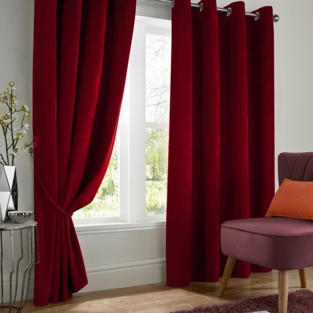 Alan Symonds Velvet Blackout Ring Top Eyelet Curtains Red 168 x 183cm - image 1
