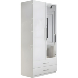 M N Furniture Glossera 2 Door 2 Drawer White High Gloss Mirrored Wardrobe 80cm - thumbnail 2